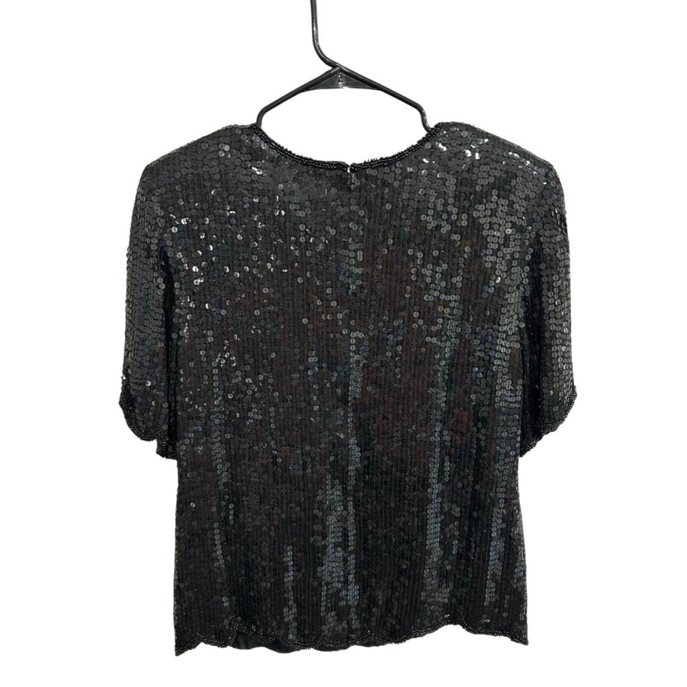Vintage Stenay Black Sequin Beaded Top Colorful Embellishments Artsy Bold - Picture 3 of 10